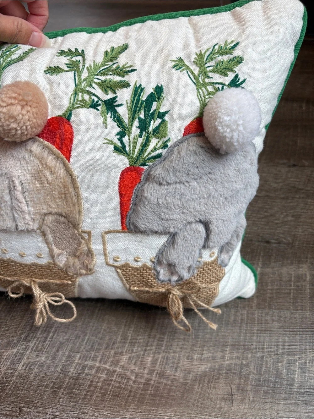 Pier 1 Imports Bunny Garden Lumbar Pillow Easter Decor Fuzzy Cotton Tail